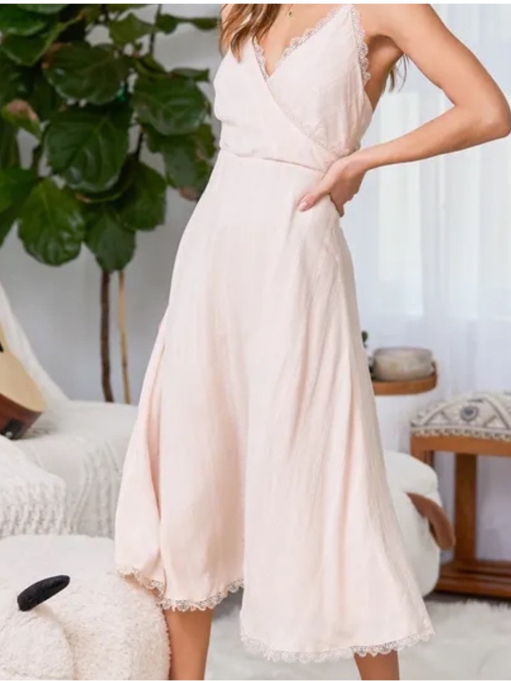 Lulu's Blush Pink Lace-Trim Slip Dress size S NWT